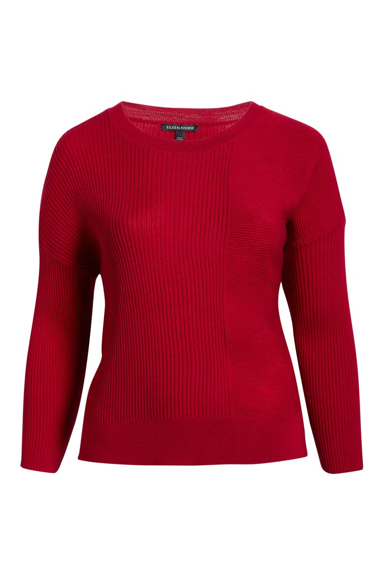 Merino Wool Crewneck Sweater, Alternate, color, RUBY