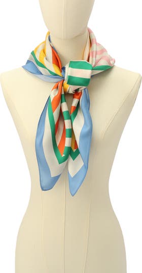 Herringbone Mixed Strip Square Silk Scarf