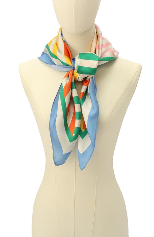 Shop Kurt Geiger London Herringbone Mixed Strip Square Silk Scarf In Blue Multi