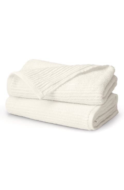 Set of 2 Ribbed Organic Cotton Hand Towels