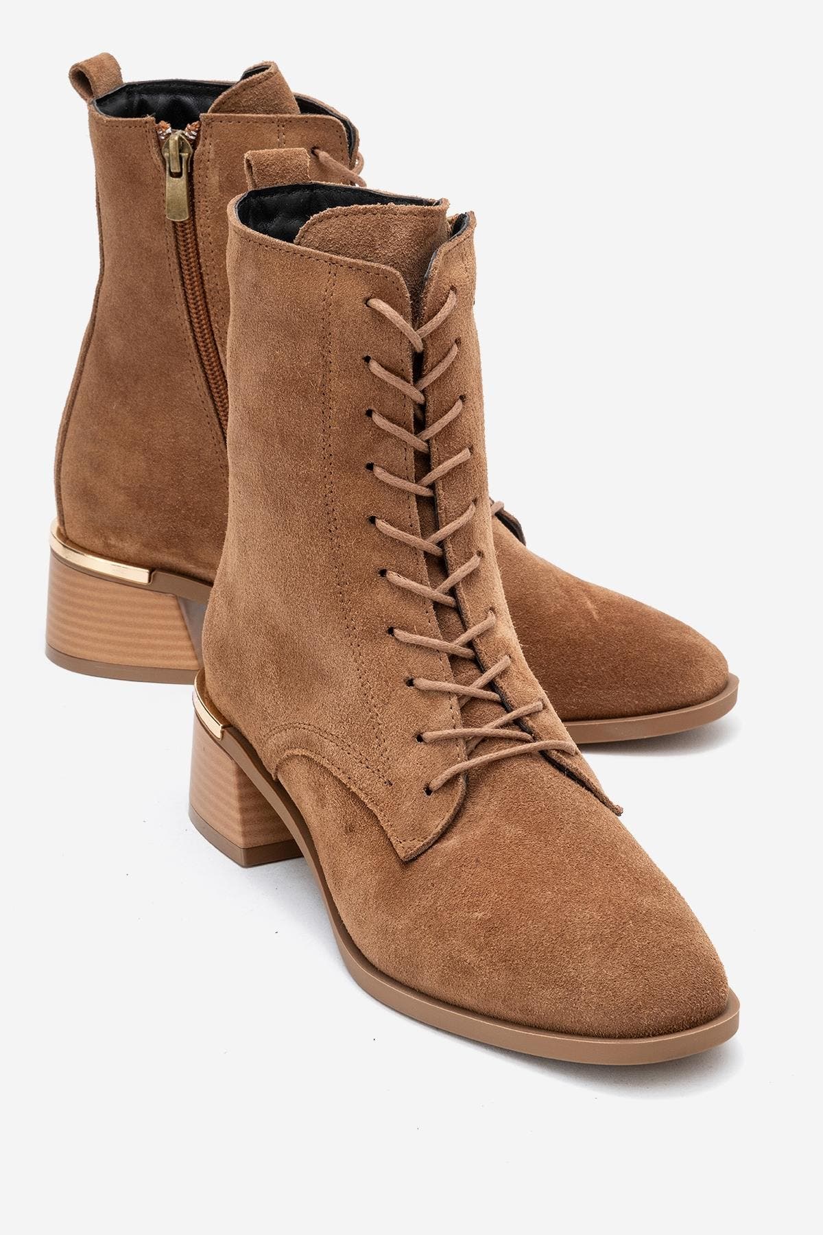 Avia Leather Block Heel Boot, Alternate, color, Cognac Suede Leather