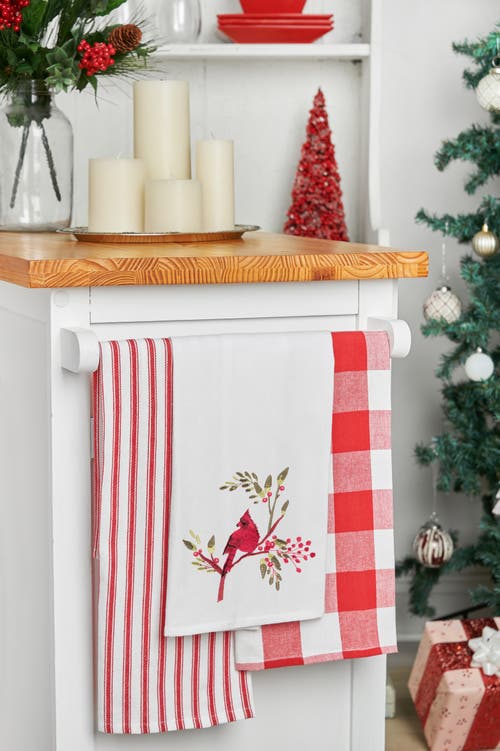 C & F Home C&f Home Holiday Winter Themed Single Red Cardinal Embroidered Sitting On Red Berry Tree Flour Sack In White