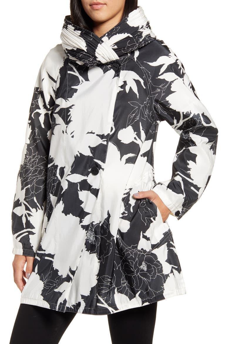 Andi Reversible Hooded Raincoat, Alternate, color, BLACK/ WHTE