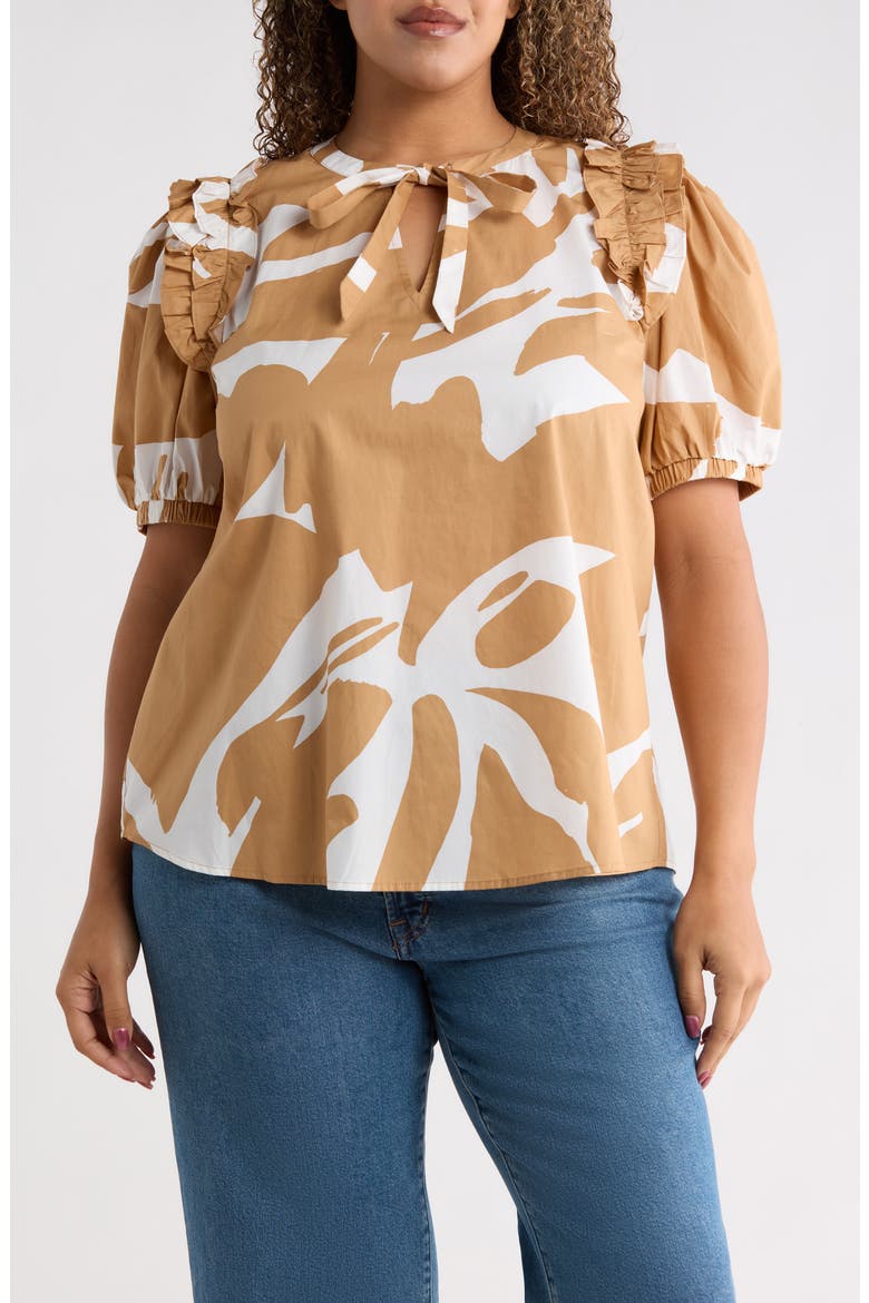 Hazel Abstract Noche Tie Neck Top, Main, color, CAMEL-MULTI
