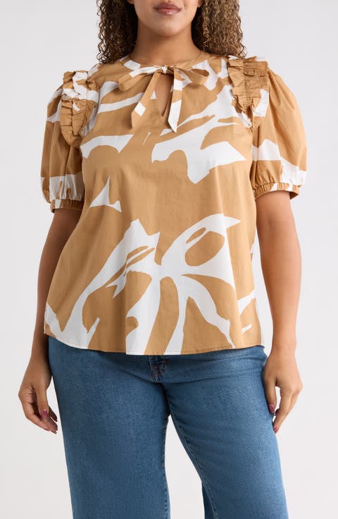 Hazel Abstract Noche Tie Neck Top