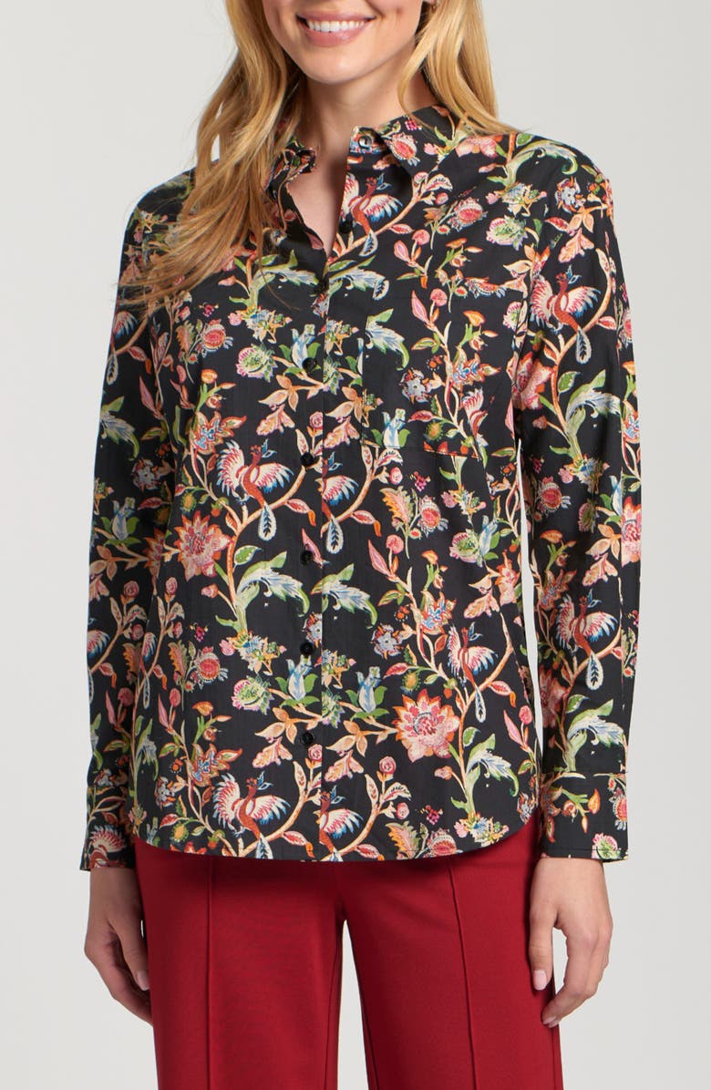 APNY Boyfriend Poplin Button-Up Shirt, Main, color, Black/ Green Farm Multi