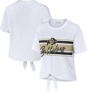 WEAR by Erin Andrews Women's WEAR by Erin Andrews White Colorado Buffaloes Striped Front Knot Cropped T-Shirt