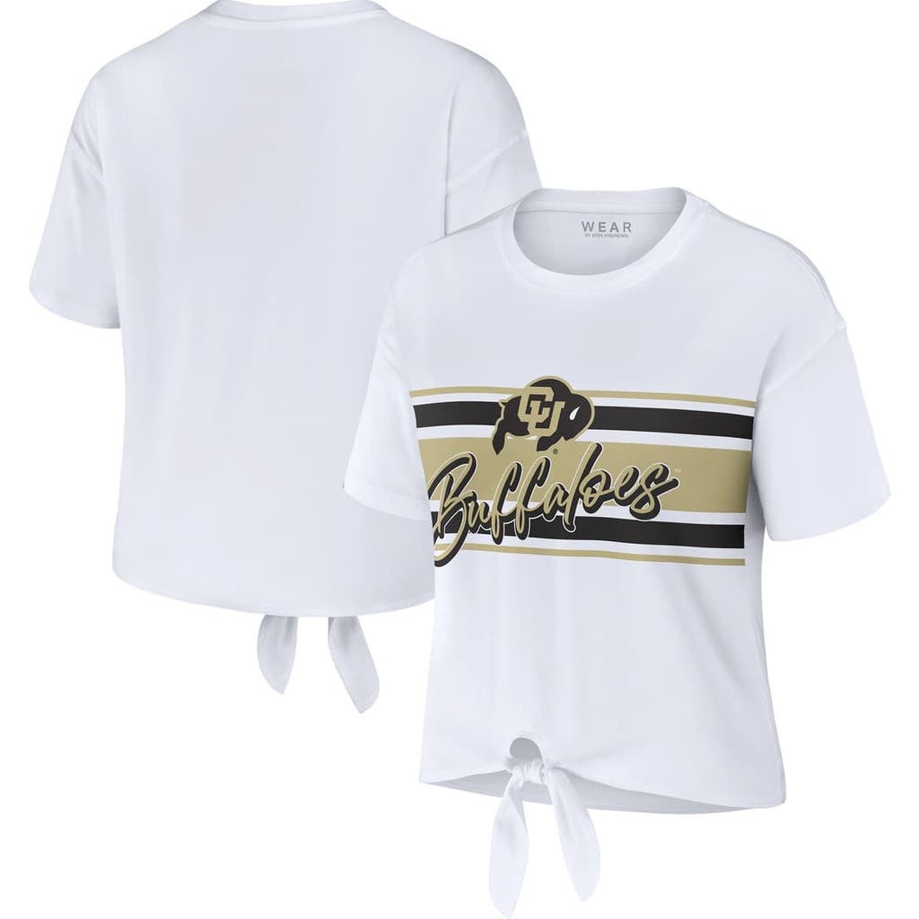 Wear By Erin Andrews White Colorado Buffaloes Striped Front Knot Cropped T-shirt