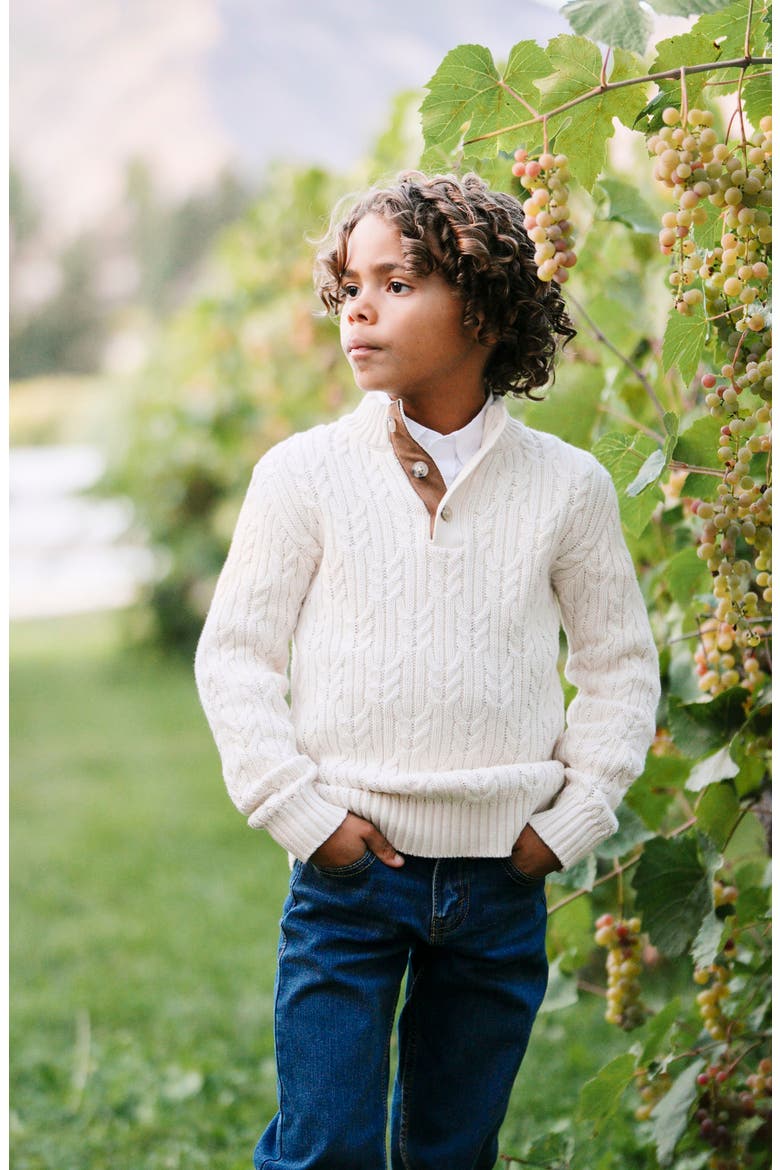Kids' Organic Mock Neck Cable Sweater, Alternate, color, Ivory Twist Cable