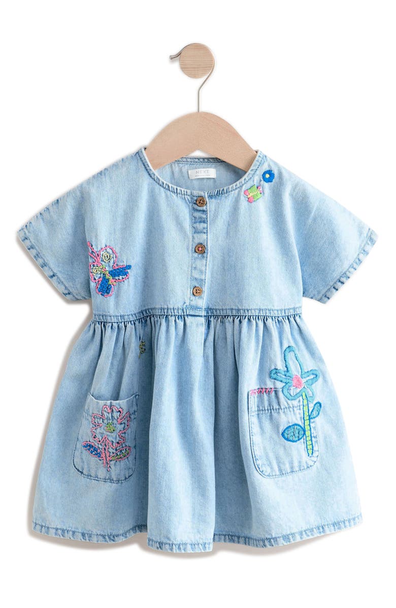 NEXT Kids' Floral Embroidered Denim Shirtdress, Main, color,
