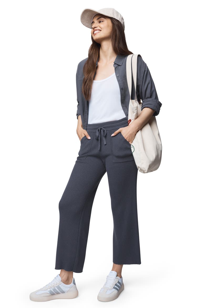 Georgie Rib Wide Leg Crop Pants, Alternate, color, ICE NAVY