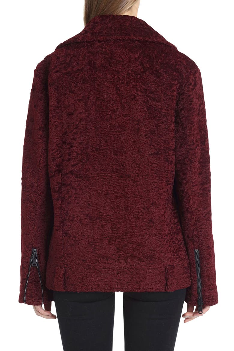 Faux Shearling Biker Jacket, Alternate, color, BURGUNDY