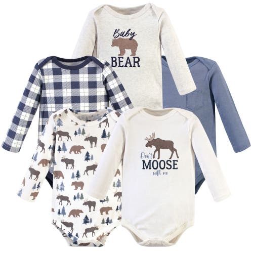 Hudson Baby Five-piece Collection Of Long-sleeve Cotton Bodysuits In White