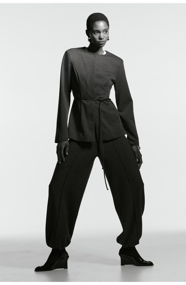 H&M Belted Ponte Di Roma Blazer, Alternate, color, Dark Gray Melange