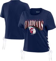 WEAR by Erin Andrews Women's WEAR by Erin Andrews Navy Cleveland Guardians Side Lace-Up Cropped T-Shirt