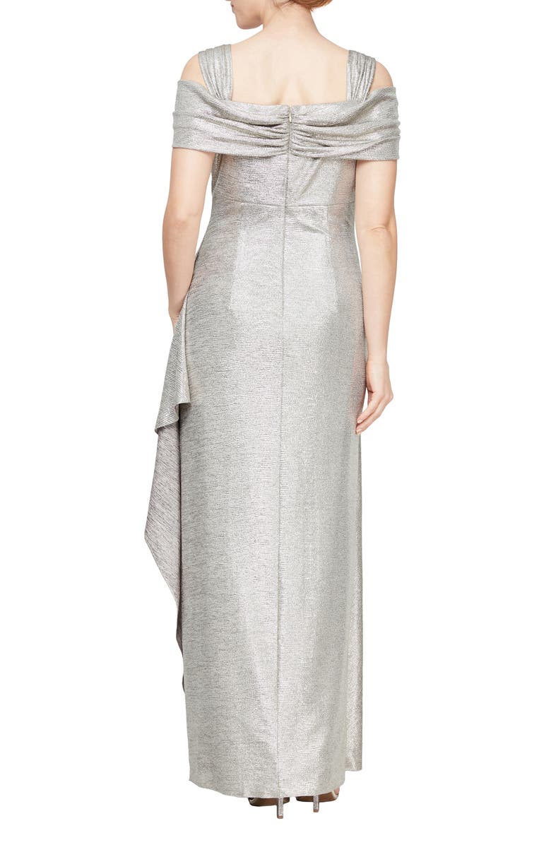 Alex Evenings Cold Shoulder Ruffle Evening Gown, Alternate, color, 