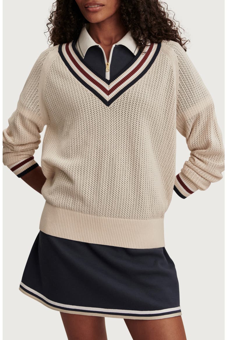 Maurice Open Stitch Cotton V-Neck Sweater, Main, color, OAT MILK