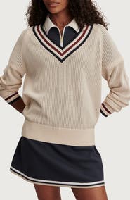 Varley Maurice Open Stitch Cotton V-Neck Sweater