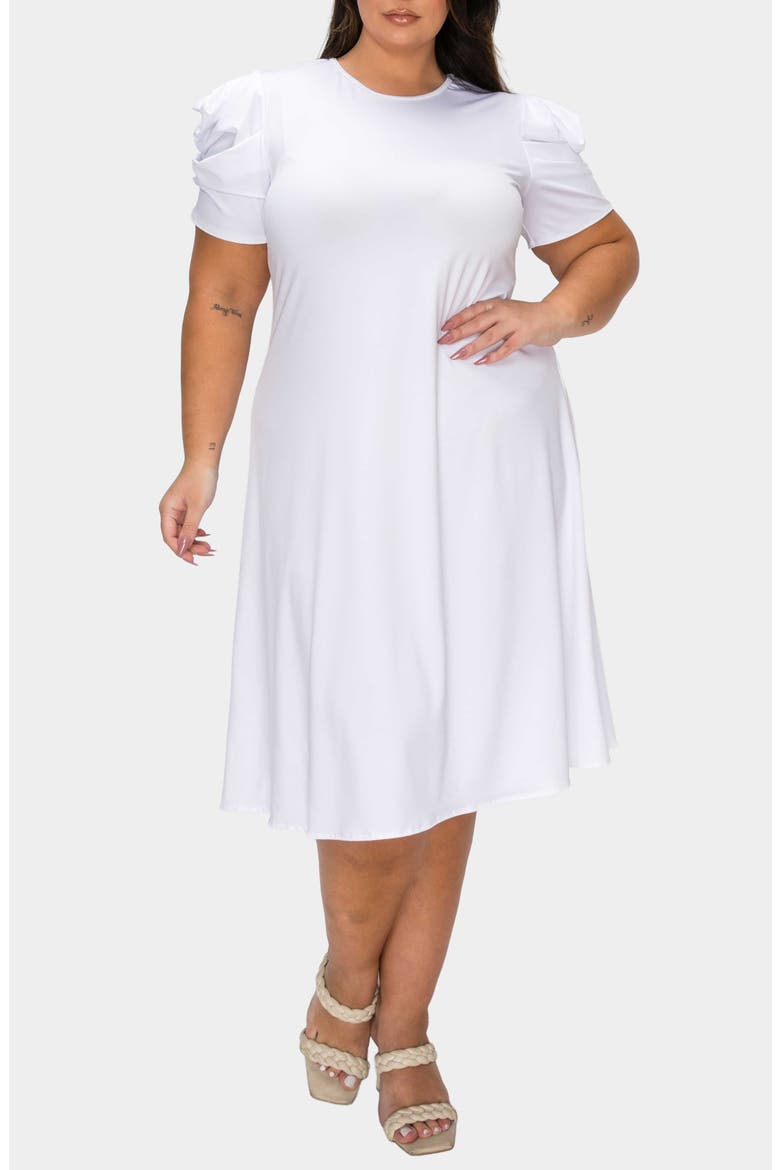 Aleyna Puff Sleeve A-Line Dress, Main, color, WHITE