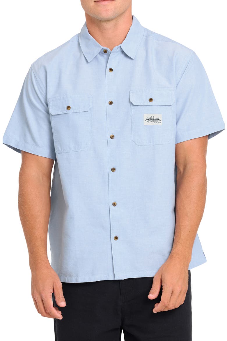 Bad Dog Short Sleeve Button-Up Shirt, Main, color, BLUE FOG