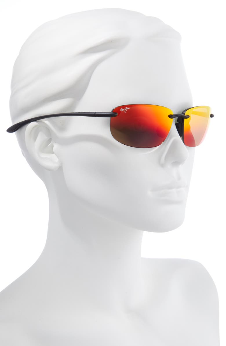 Maui Jim Hookipa 64mm Polarized Rectangle Sunglasses, Alternate, color, Black Matte/ Hawaii Lava