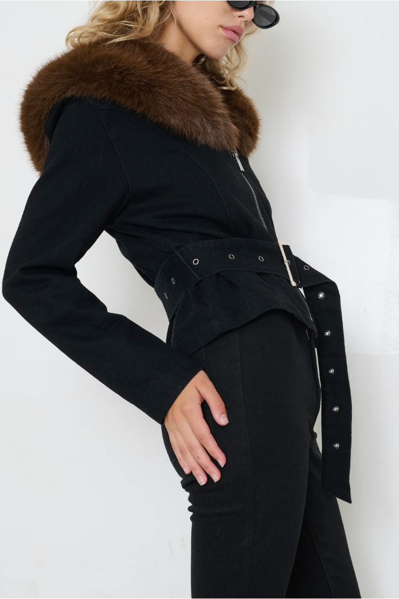 Carm Denim Faux Fur Jacket, Alternate, color, William St.