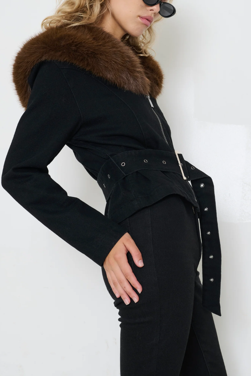 Tt Studios Carm Denim Faux Fur Jacket In Blue