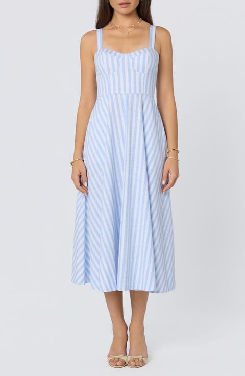 Isabela Stripe Sweetheart Neck Midi Dress