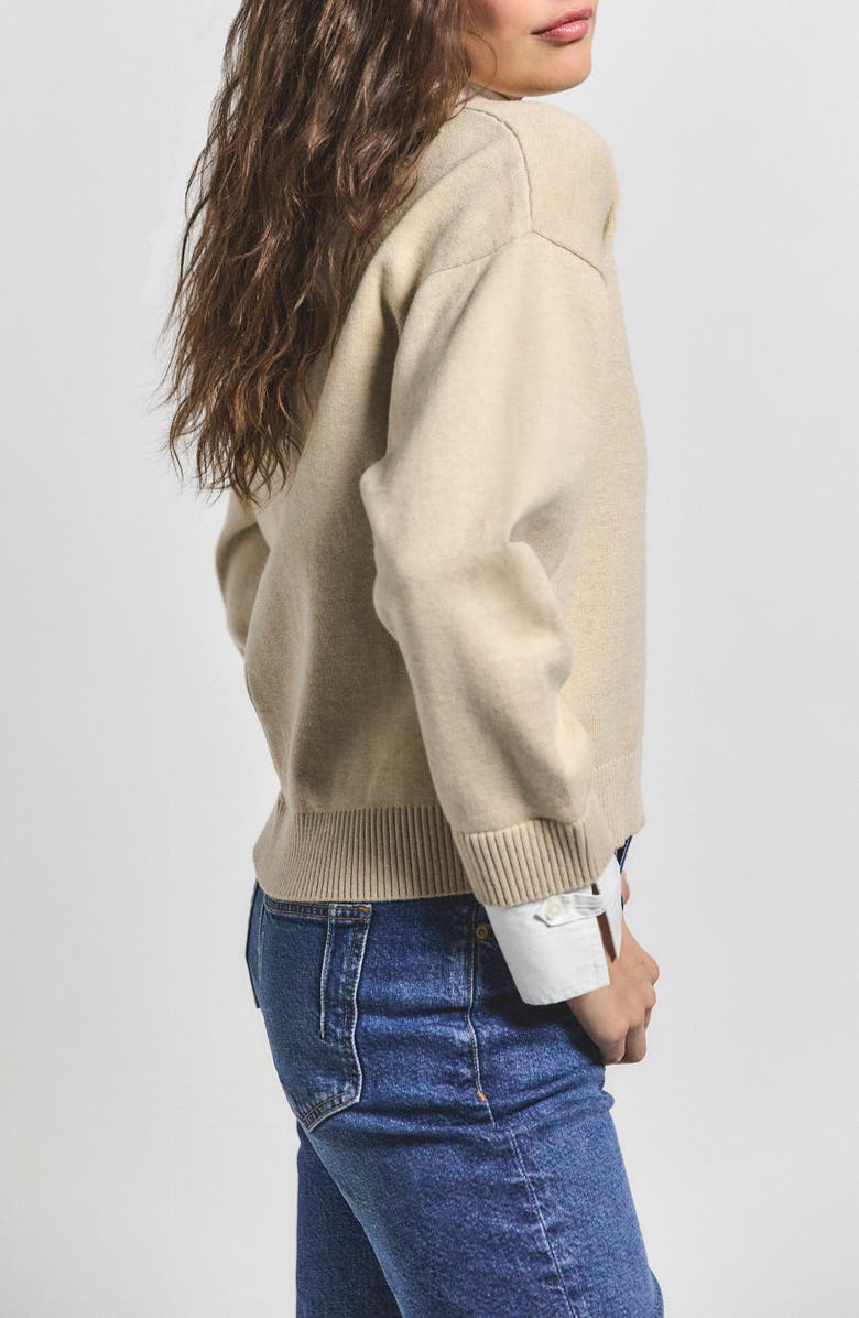 Derek Lam 10 Crosby Rida Mixed Media Cotton & Cashmere Sweater, Alternate, color, Safari/ White