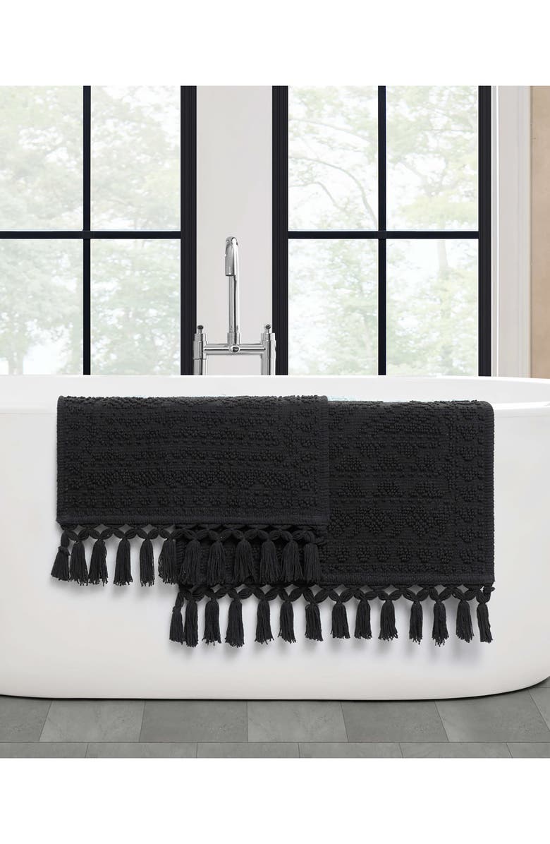 French Connection Nellore Fringe 2-Piece Bath Rug, Alternate, color, Black