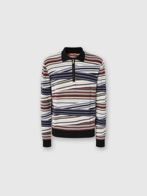 Missoni Long Sleeve Polo With Zip And Striped Zigzag Pattern In Multi