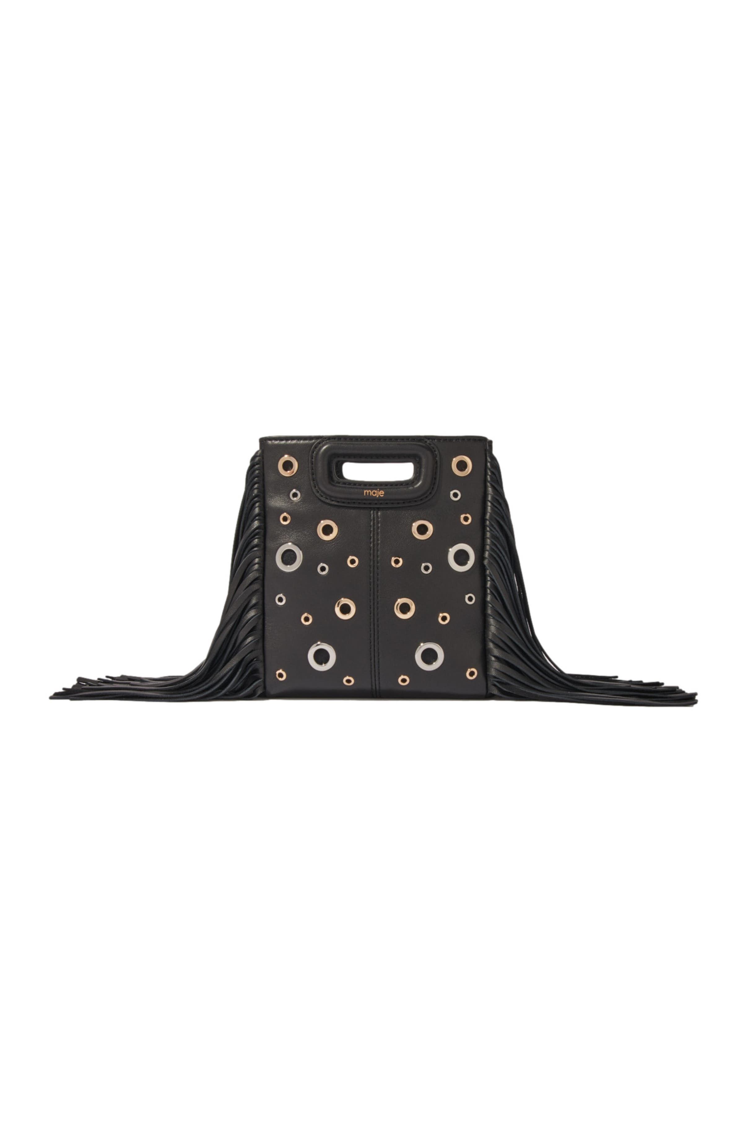 maje Leather M mini bag with eyelets, Main, color, 