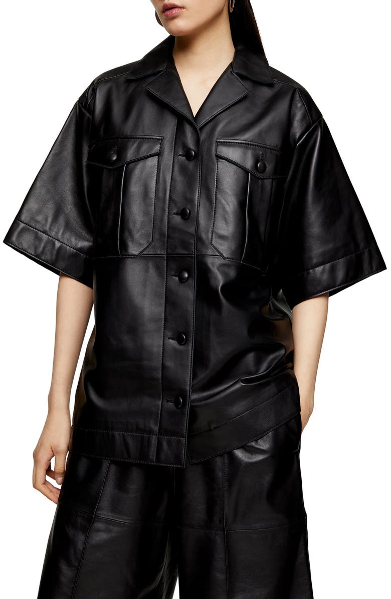 Topshop Boutique Leather Shirt, Main, color,