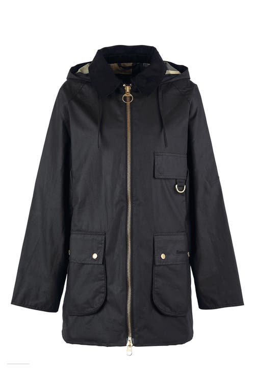 Barbour Highclere Hooded Waxed Jacket In Black