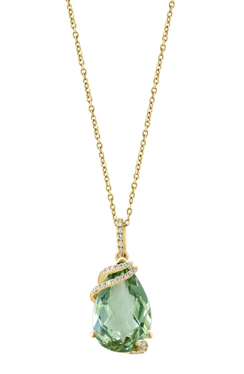EFFY 14K Yellow Gold Green Quartz & Diamond Pendant Necklace, Main, color,