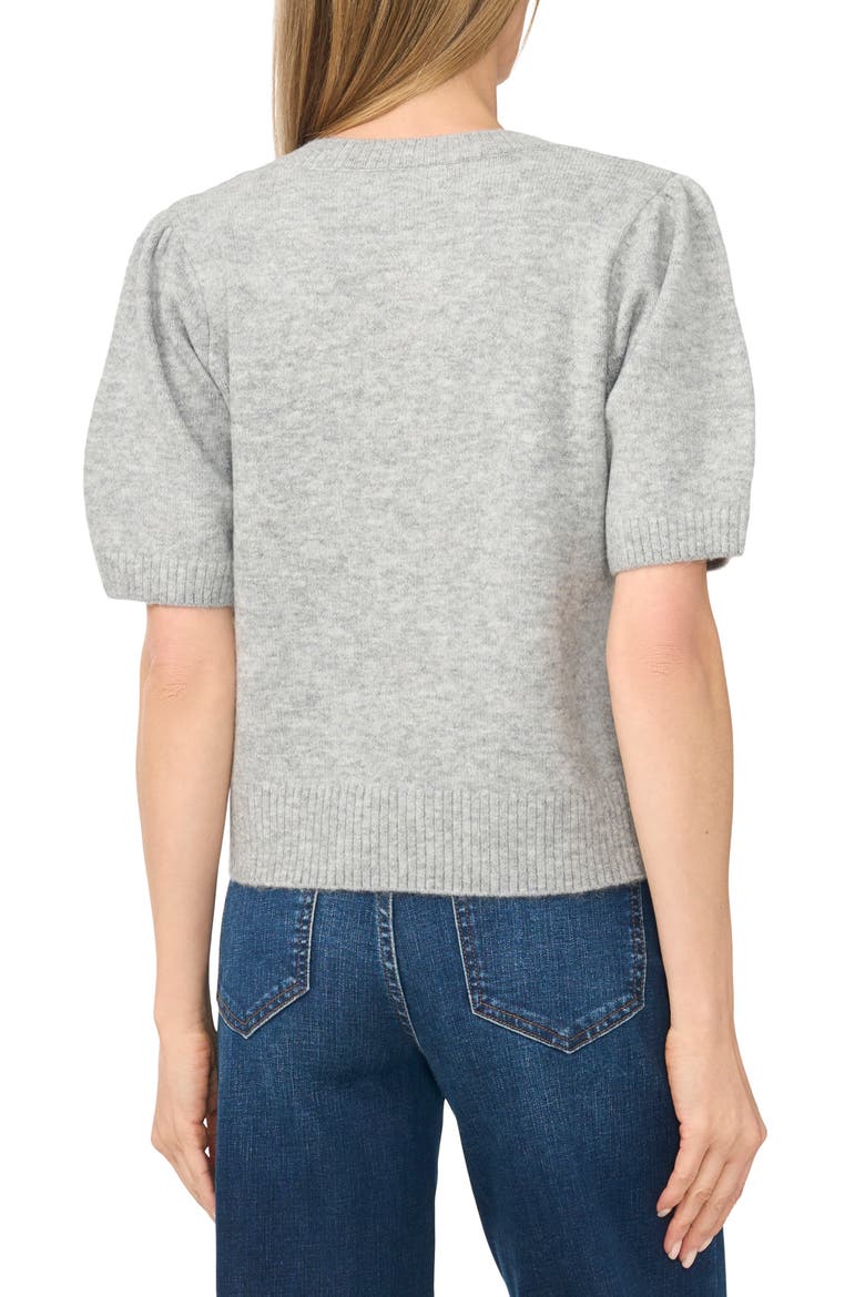 Rosette Short Sleeve Sweater, Alternate, color, LIGHT HEATHER GREY