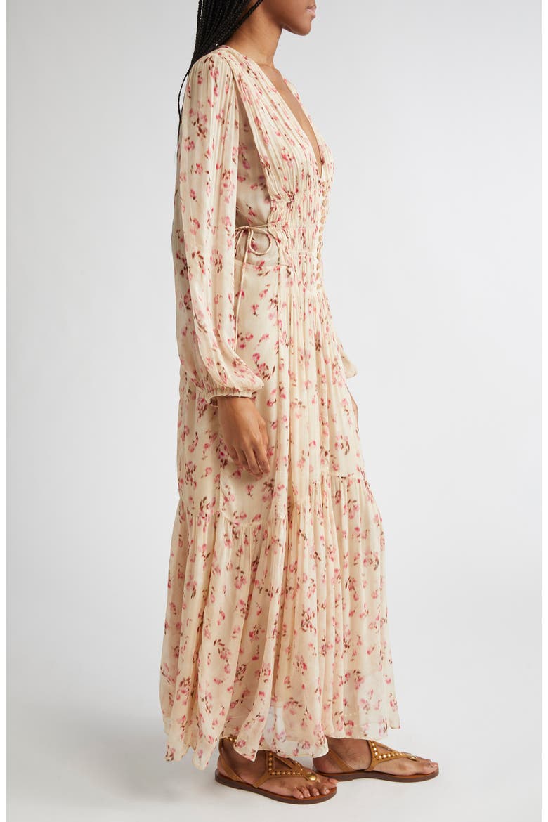 Briane Floral Plunge Neck Tie Waist Maxi Dress, Alternate, color, BEIGE