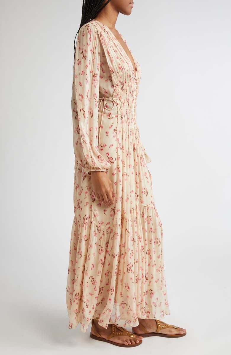 Isabel Marant Étoile Briane Floral Plunge Neck Tie Waist Maxi Dress, Alternate, color, Beige