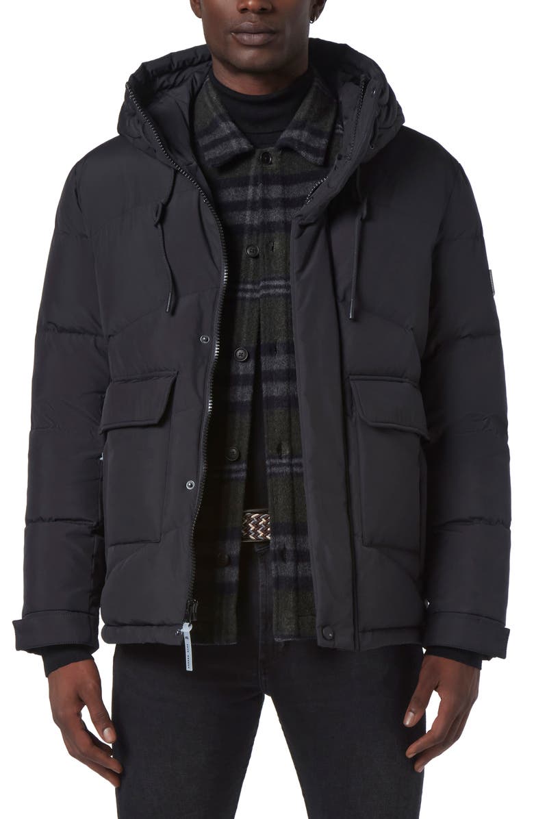 Andrew Marc Ingram Water Resistant Hooded Down Coat, Main, color, 