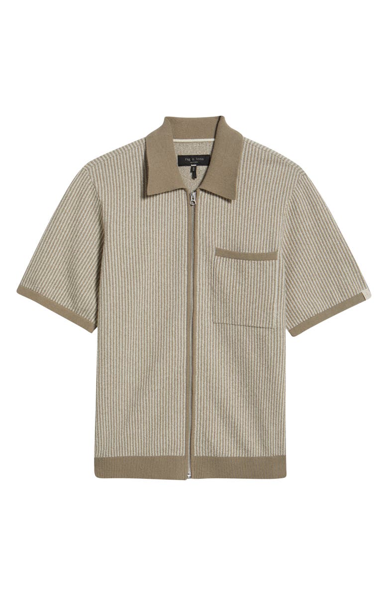 rag & bone Zuma Jacquard Stripe Short Sleeve Knit Zip-Up Shirt, Alternate, color, Cashmere Brown
