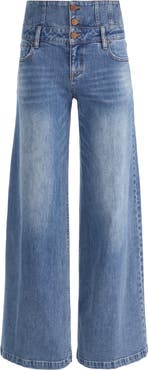 Alice + Olivia Corset Waist Wide Leg Jeans