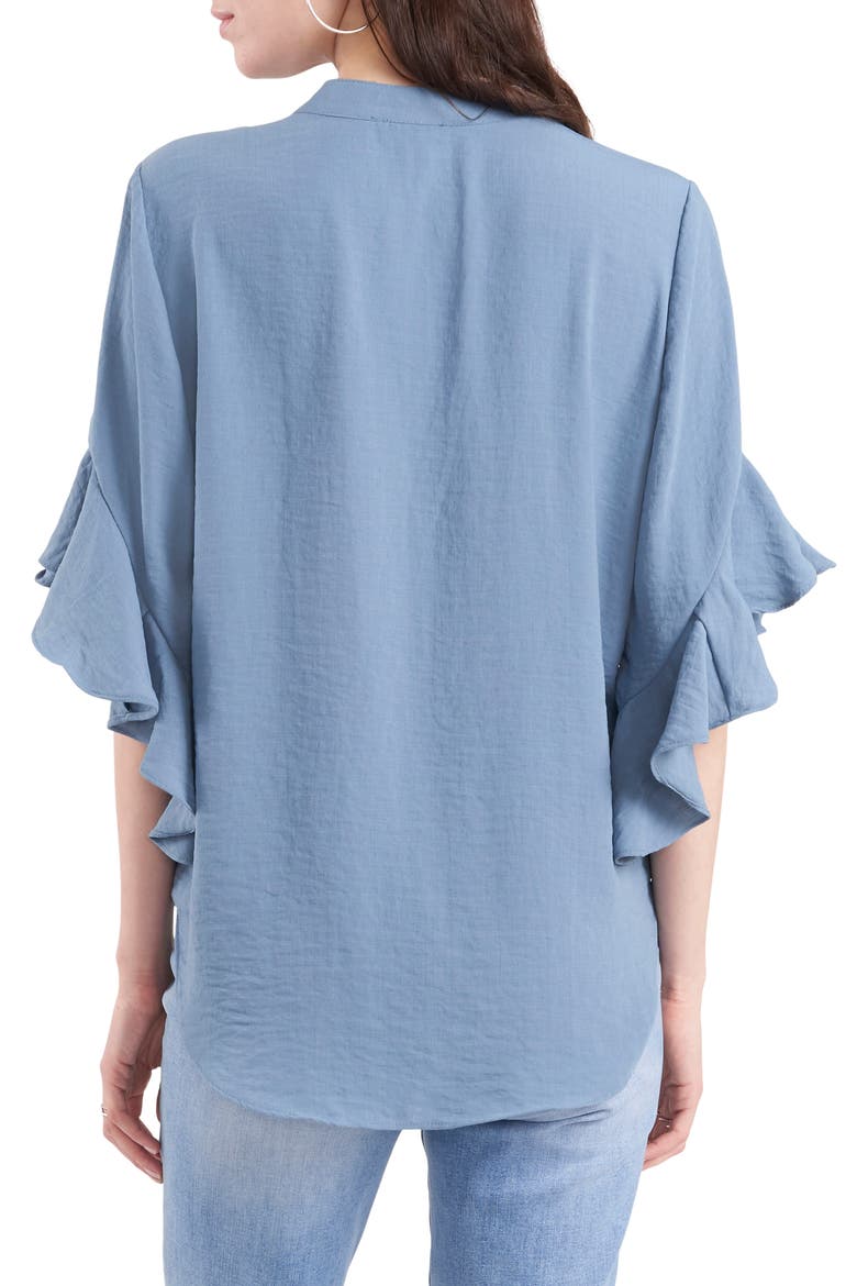 Ruffle Sleeve Split Neck Blouse, Alternate, color, BLUE STONE