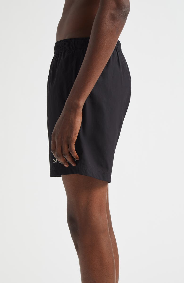 McQueen Embroidered Logo Swim Trunks, Alternate, color, Black