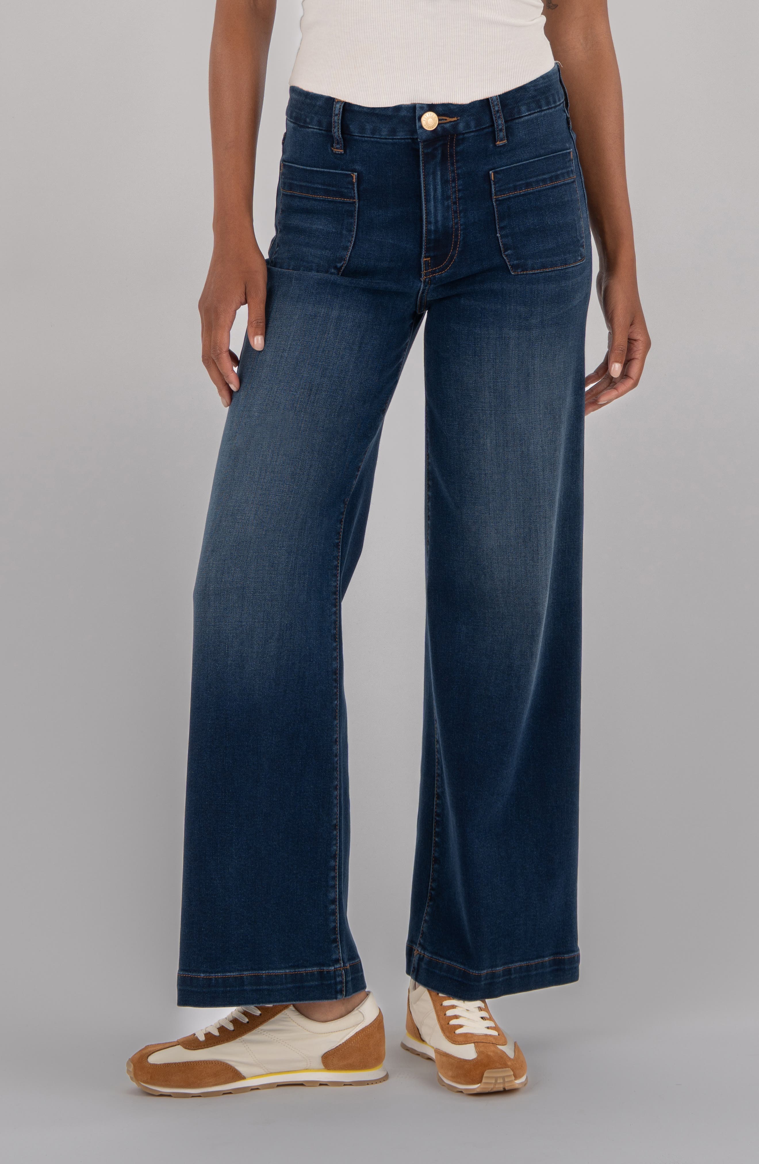 Meg High Rise Patch Pocket Wide Leg Jeans