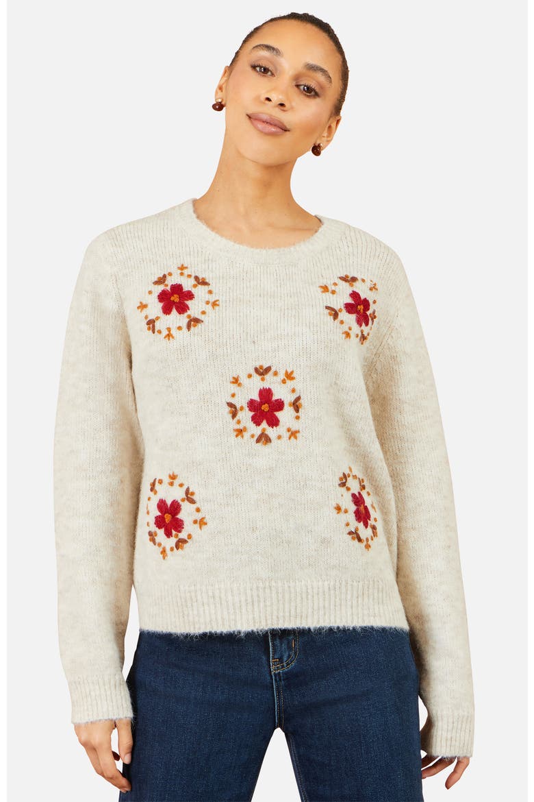 Patch Floral Embroidered Relaxed Jumper, Main, color, Ivory