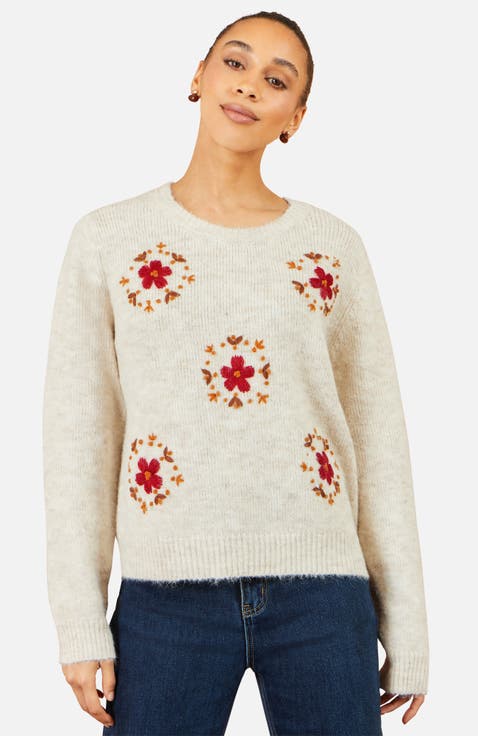 Patch Floral Embroidered Relaxed Jumper