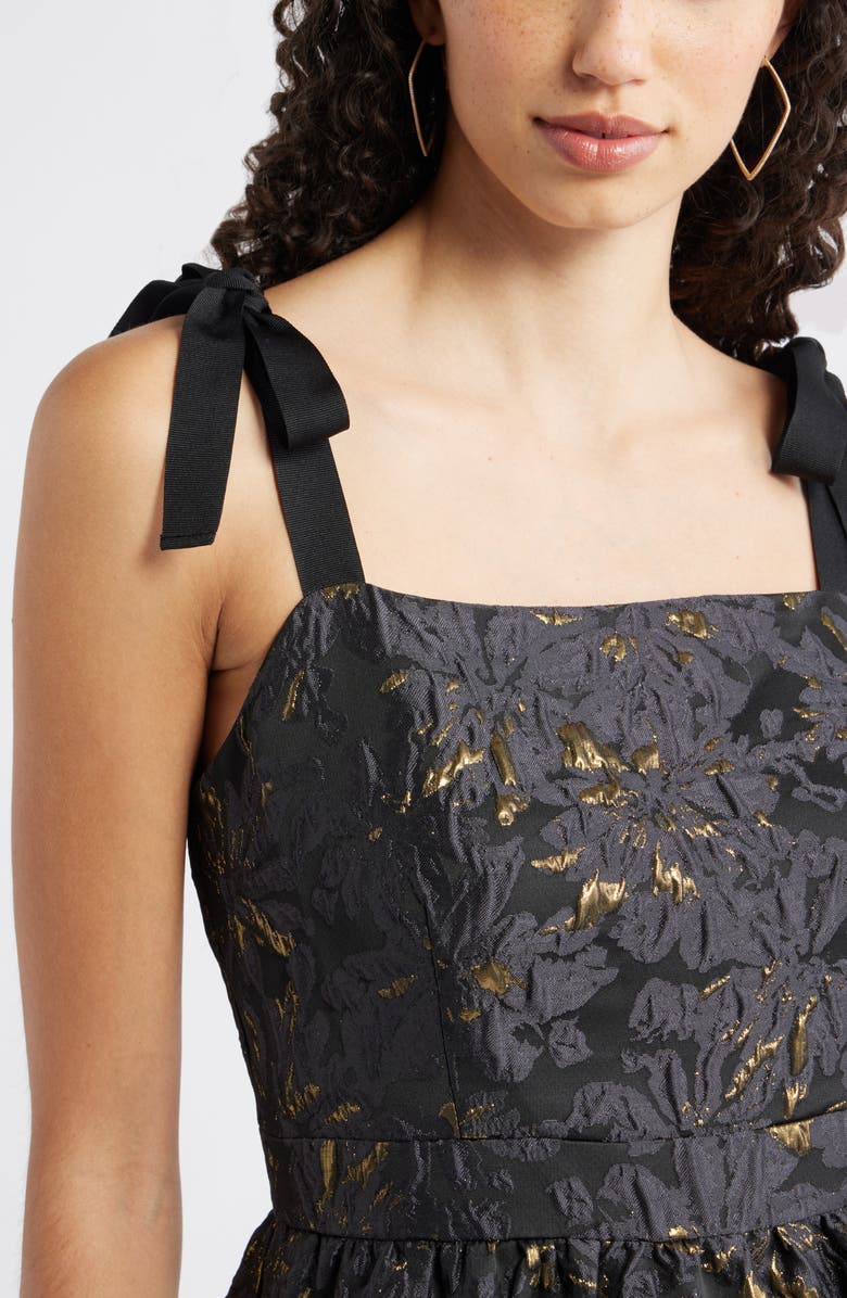 Chelsea28 Tiered Floral Brocade Tie Strap Maxi Dress, Alternate, color, Black Multi Floral Brocade