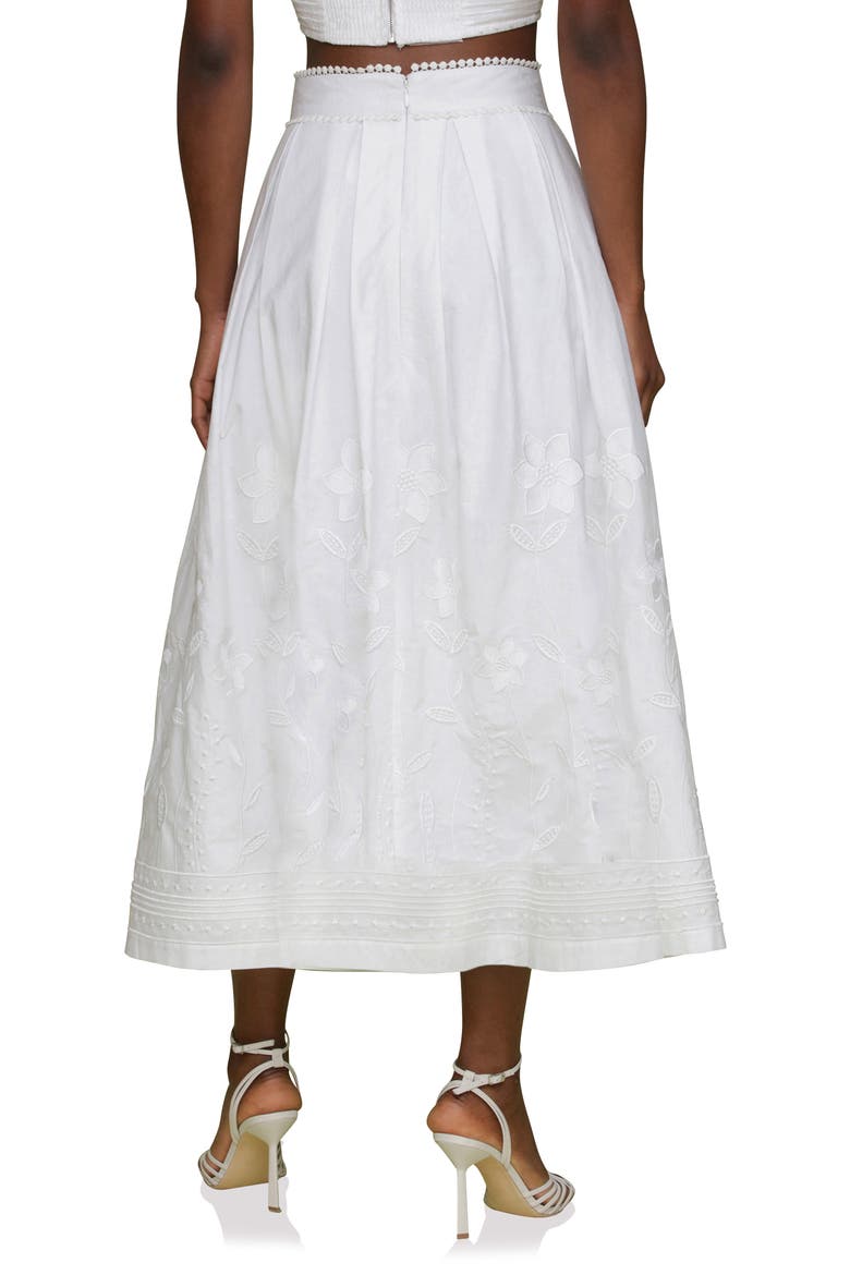 Floral Embroidered Pleated Cotton Midi Skirt, Alternate, color, WHITE
