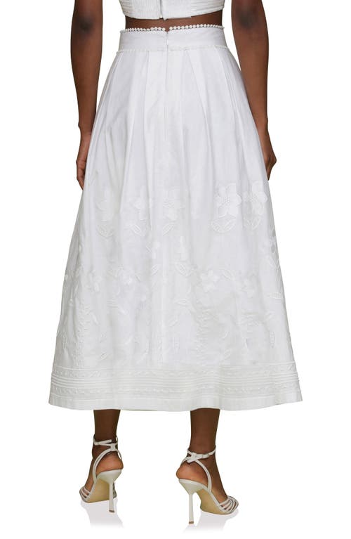Shop Avec Les Filles Floral Embroidered Pleated Cotton Midi Skirt In White