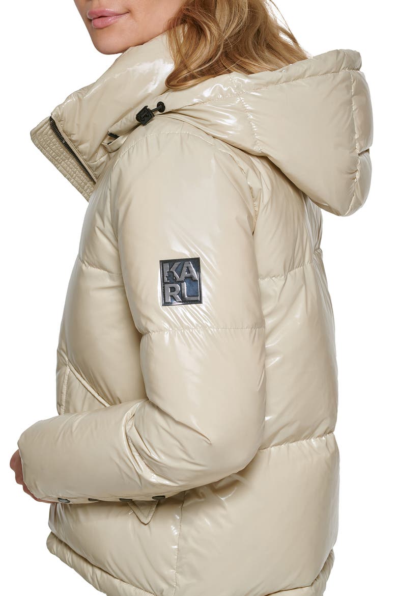 Glossy Hooded Puffer Jacket, Alternate, color, SAND